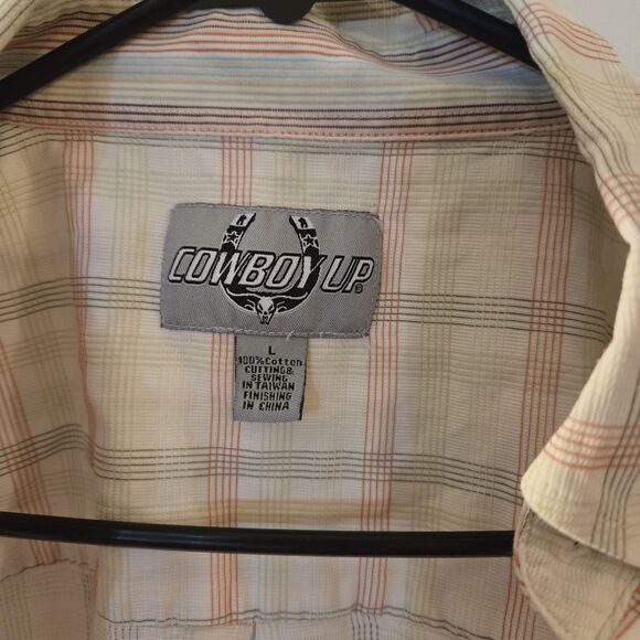 Cowboy Up Shirt Men's Size Large Multicolor Long Sleeve Button Up Plaid Western - Picture 2 of 5